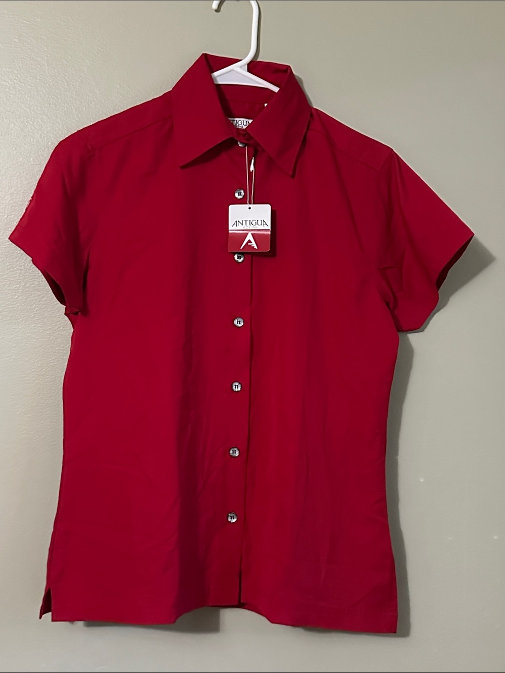 Antigua Bright Red Short Sleeve Button-Up Shirt